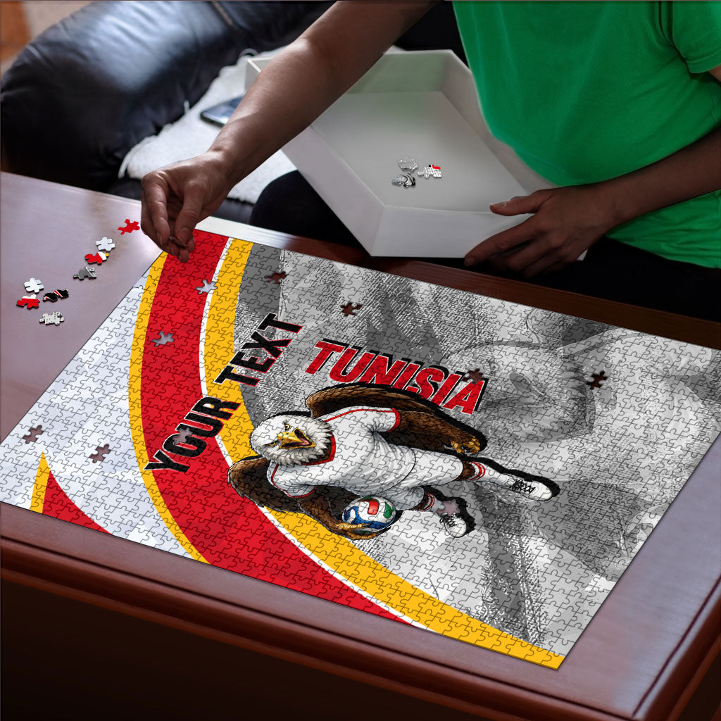 Personalized Tunisia Soccer Carthage Eagles Mascot Puzzle Red And White Abstract Geometric Football Concept