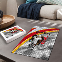 Personalized Tunisia Soccer Carthage Eagles Mascot Puzzle Red And White Abstract Geometric Football Concept
