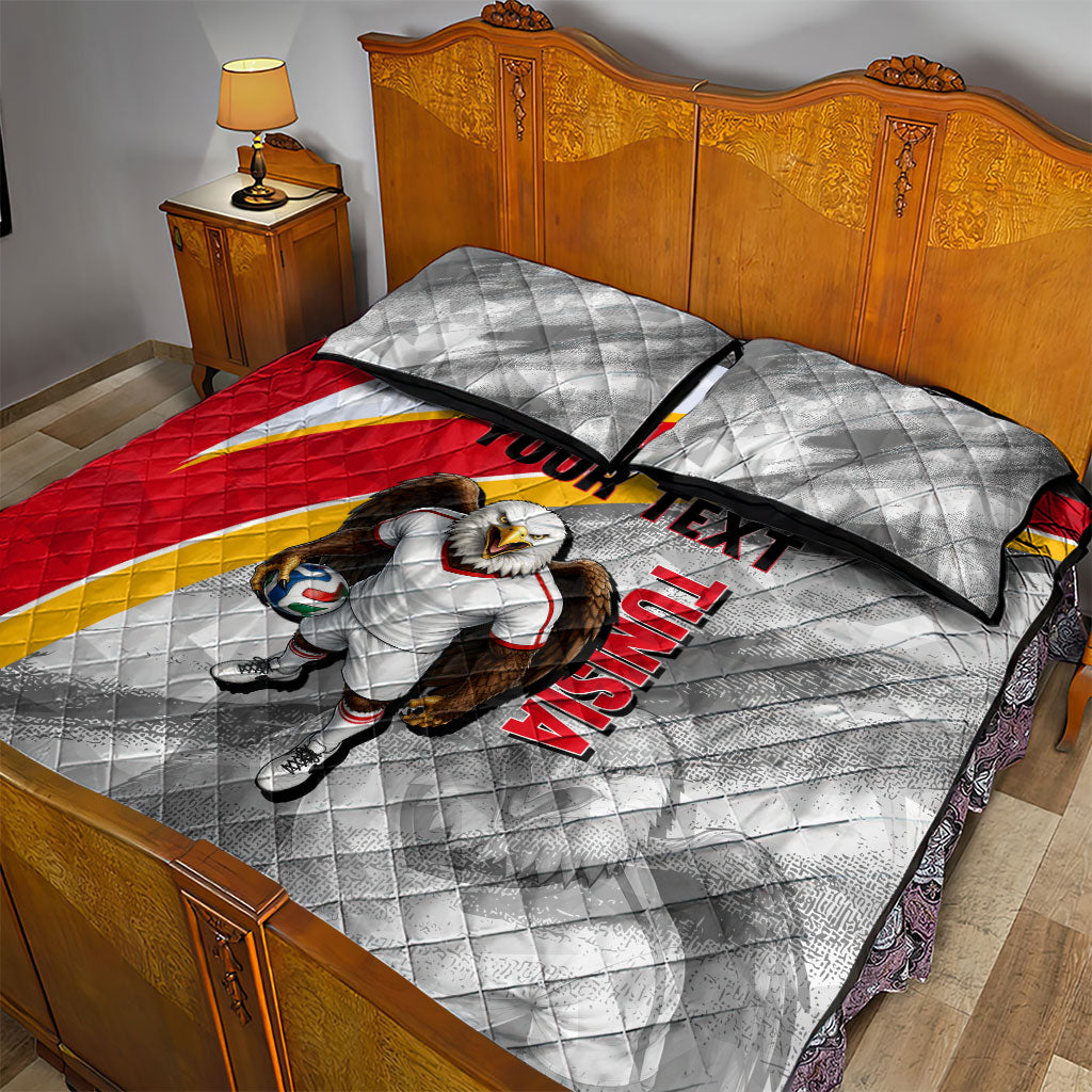 Personalized Tunisia Soccer Carthage Eagles Mascot Quilt Bed Set Red And White Abstract Geometric Football Concept