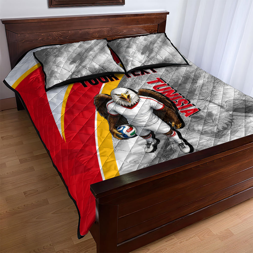 Personalized Tunisia Soccer Carthage Eagles Mascot Quilt Bed Set Red And White Abstract Geometric Football Concept