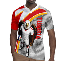 Personalized Tunisia Soccer Carthage Eagles Mascot Rugby Jersey Red And White Abstract Geometric Football Concept