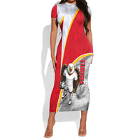Personalized Tunisia Soccer Carthage Eagles Mascot Short Sleeve Bodycon Dress Red And White Abstract Geometric Football Concept