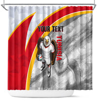 Personalized Tunisia Soccer Carthage Eagles Mascot Shower Curtain Red And White Abstract Geometric Football Concept