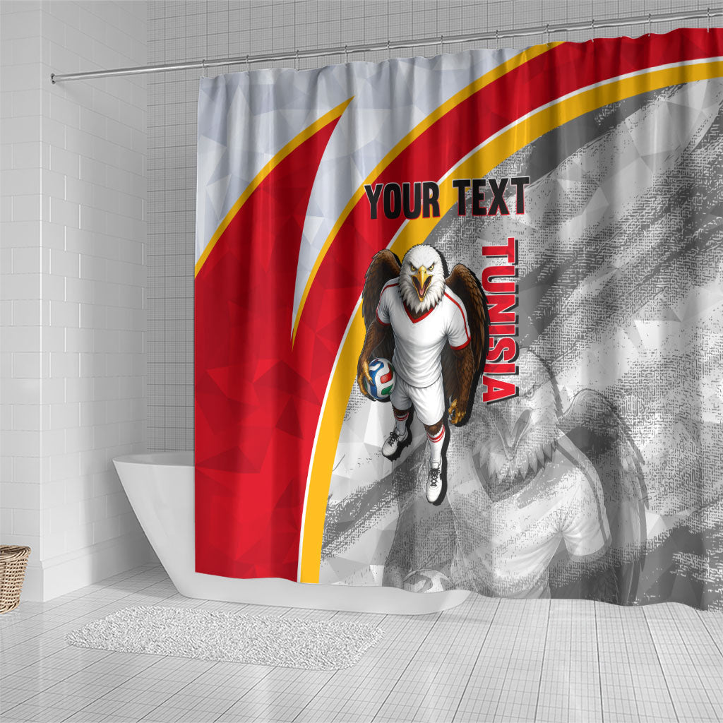 Personalized Tunisia Soccer Carthage Eagles Mascot Shower Curtain Red And White Abstract Geometric Football Concept