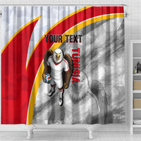 Personalized Tunisia Soccer Carthage Eagles Mascot Shower Curtain Red And White Abstract Geometric Football Concept