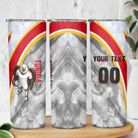 Personalized Tunisia Soccer Carthage Eagles Mascot Skinny Tumbler Red And White Abstract Geometric Football Concept