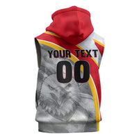 Personalized Tunisia Soccer Carthage Eagles Mascot Sleeveless Hoodie Red And White Abstract Geometric Football Concept