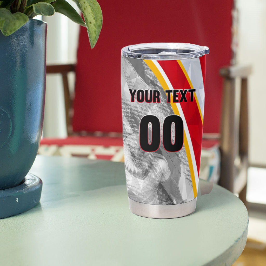 Personalized Tunisia Soccer Carthage Eagles Mascot Tumbler Cup Red And White Abstract Geometric Football Concept