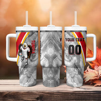 Personalized Tunisia Soccer Carthage Eagles Mascot Tumbler With Handle Red And White Abstract Geometric Football Concept