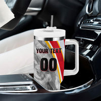 Personalized Tunisia Soccer Carthage Eagles Mascot Tumbler With Handle Red And White Abstract Geometric Football Concept