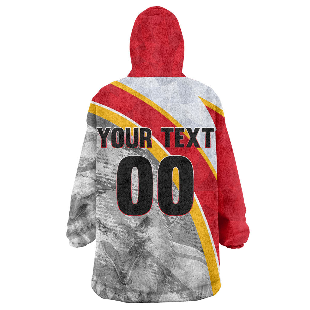 Personalized Tunisia Soccer Carthage Eagles Mascot Wearable Blanket Hoodie Red And White Abstract Geometric Football Concept