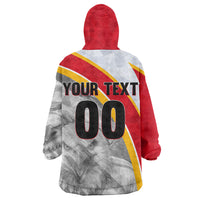 Personalized Tunisia Soccer Carthage Eagles Mascot Wearable Blanket Hoodie Red And White Abstract Geometric Football Concept