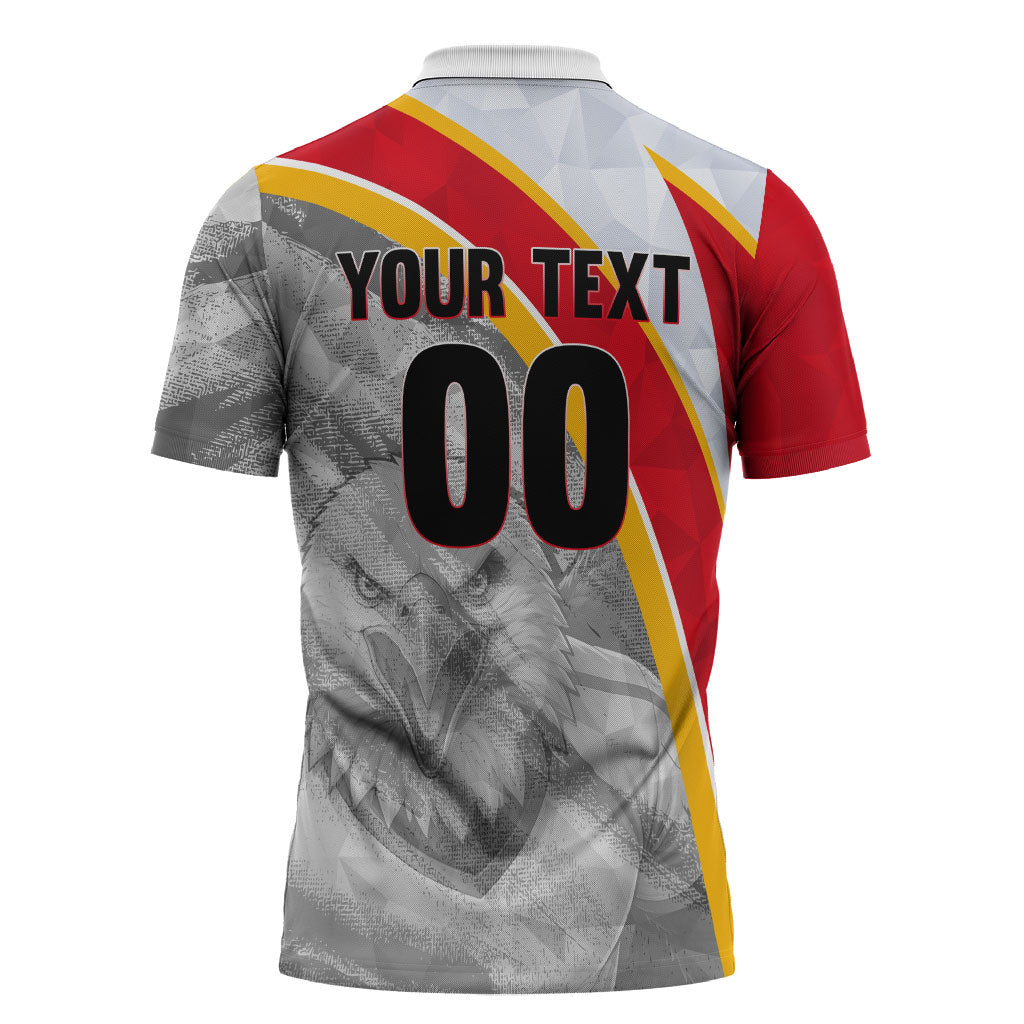 Personalized Tunisia Soccer Carthage Eagles Mascot Zipper Polo Shirt Red And White Abstract Geometric Football Concept