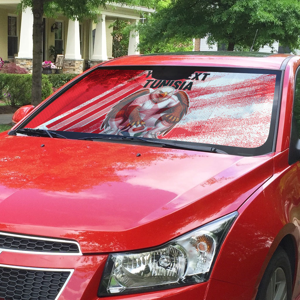 Personalized Tunisia Football Auto Sun Shade Tunisian Flag Carthage Eagles Mascot Grunge Style