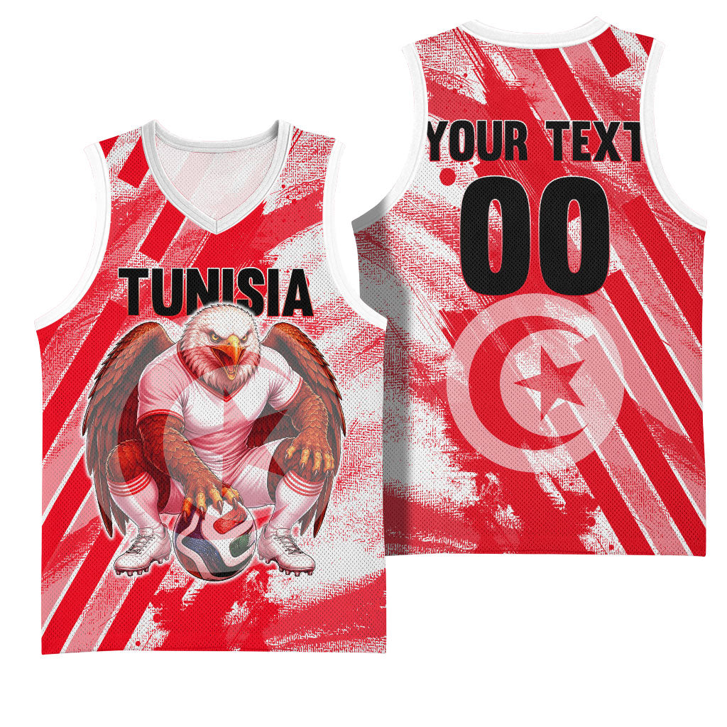 Personalized Tunisia Football Basketball Jersey Tunisian Flag Carthage Eagles Mascot Grunge Style