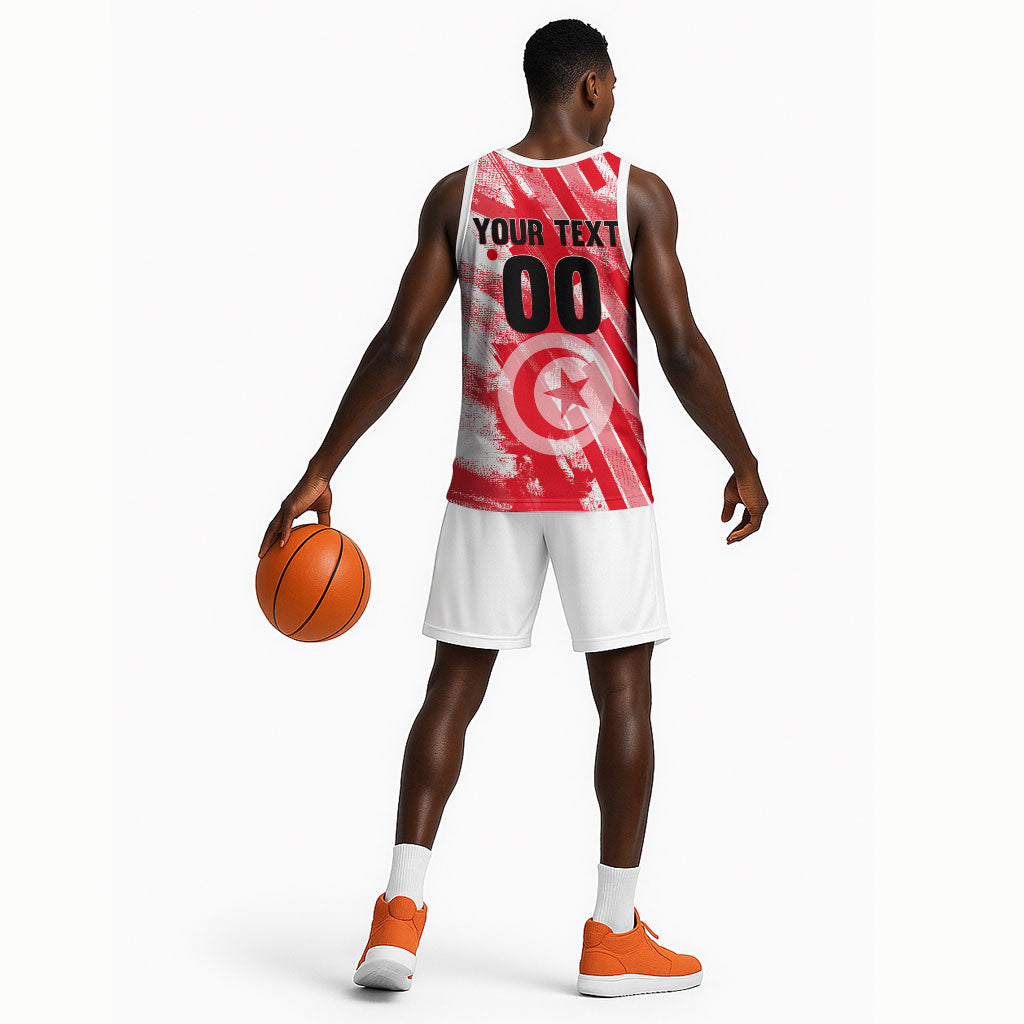 Personalized Tunisia Football Basketball Jersey Tunisian Flag Carthage Eagles Mascot Grunge Style