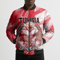 Personalized Tunisia Football Bomber Puffer Jacket Tunisian Flag Carthage Eagles Mascot Grunge Style
