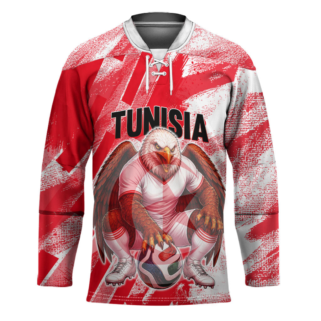 Personalized Tunisia Football Hockey Jersey Tunisian Flag Carthage Eagles Mascot Grunge Style