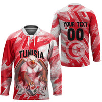 Personalized Tunisia Football Hockey Jersey Tunisian Flag Carthage Eagles Mascot Grunge Style