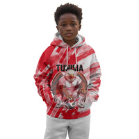 Personalized Tunisia Football Kid Hoodie Tunisian Flag Carthage Eagles Mascot Grunge Style