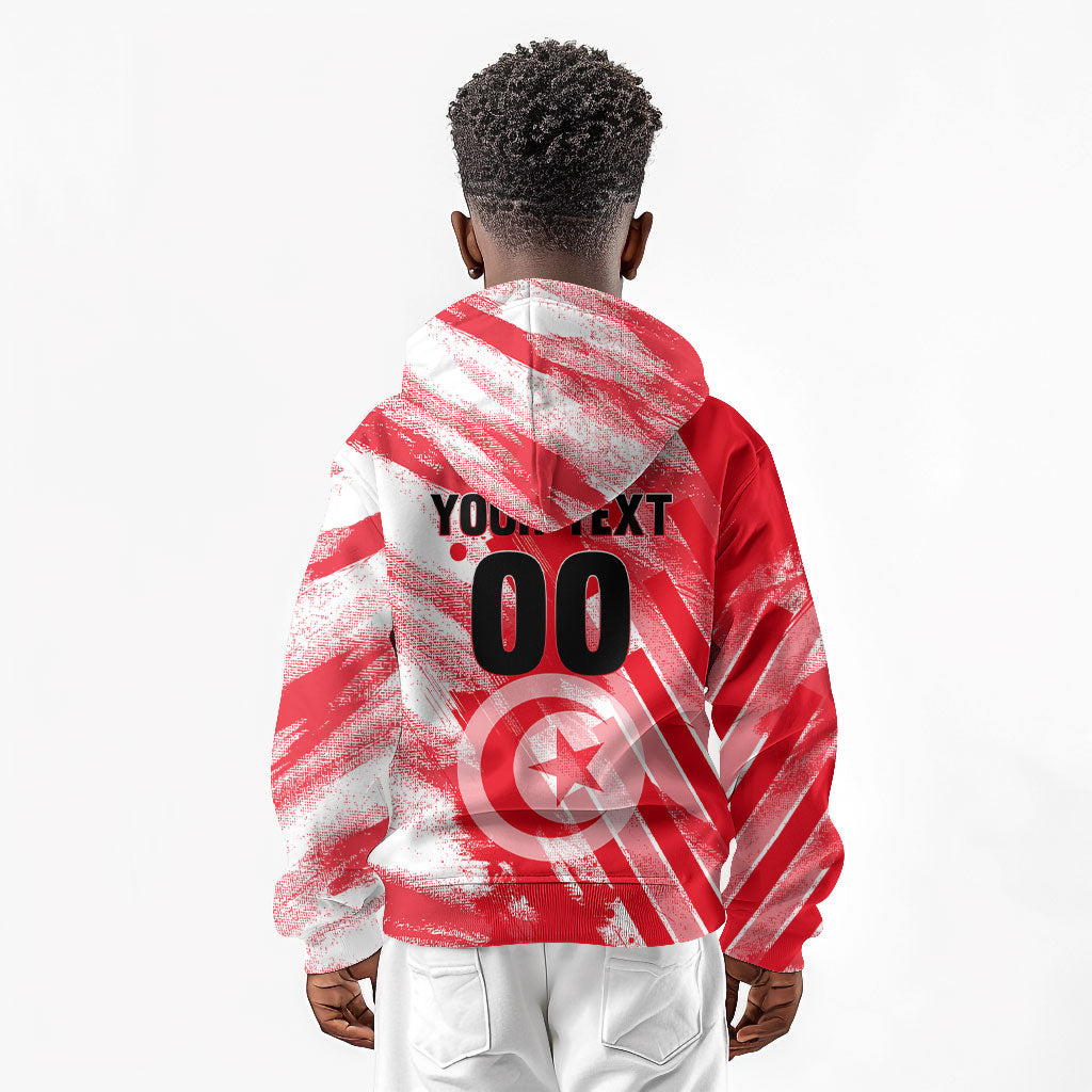 Personalized Tunisia Football Kid Hoodie Tunisian Flag Carthage Eagles Mascot Grunge Style