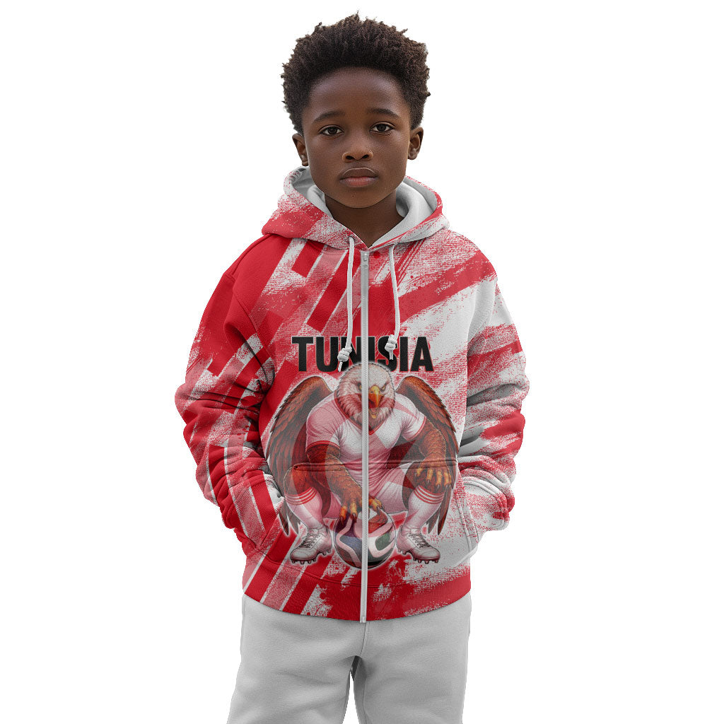 Personalized Tunisia Football Kid Hoodie Tunisian Flag Carthage Eagles Mascot Grunge Style