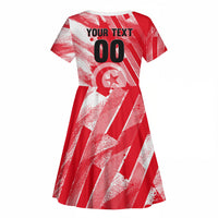 Personalized Tunisia Football Kid Short Sleeve Dress Tunisian Flag Carthage Eagles Mascot Grunge Style