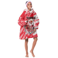 Personalized Tunisia Football Kid Wearable Blanket Hoodie Tunisian Flag Carthage Eagles Mascot Grunge Style