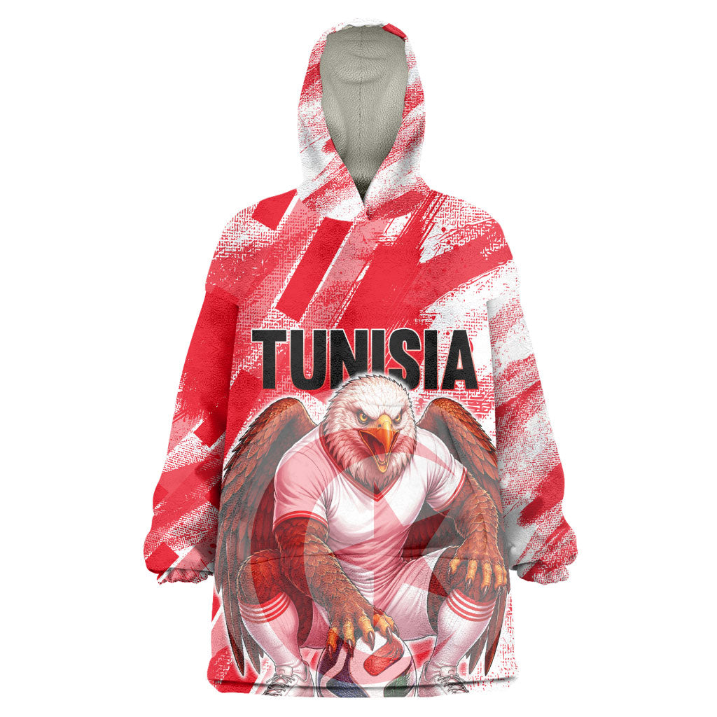 Personalized Tunisia Football Kid Wearable Blanket Hoodie Tunisian Flag Carthage Eagles Mascot Grunge Style