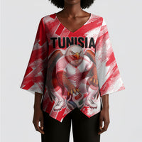 Personalized Tunisia Football Kimono Sleeve Blouse Tunisian Flag Carthage Eagles Mascot Grunge Style