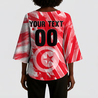 Personalized Tunisia Football Kimono Sleeve Blouse Tunisian Flag Carthage Eagles Mascot Grunge Style