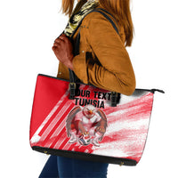 Personalized Tunisia Football Leather Tote Bag Tunisian Flag Carthage Eagles Mascot Grunge Style