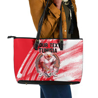 Personalized Tunisia Football Leather Tote Bag Tunisian Flag Carthage Eagles Mascot Grunge Style