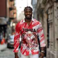 Personalized Tunisia Football Long Sleeve Button Shirt Tunisian Flag Carthage Eagles Mascot Grunge Style