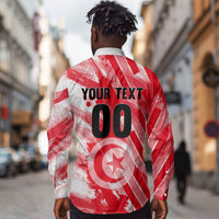 Personalized Tunisia Football Long Sleeve Button Shirt Tunisian Flag Carthage Eagles Mascot Grunge Style