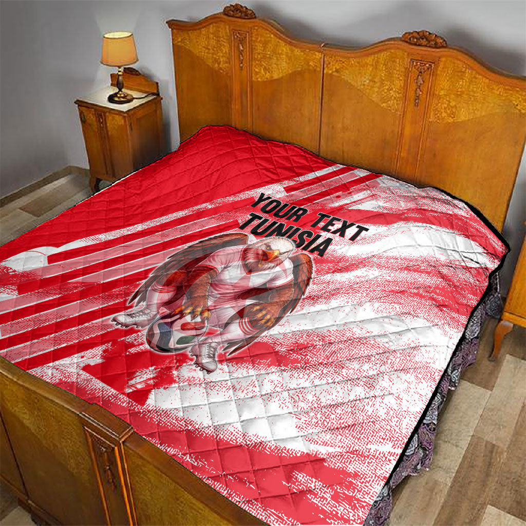 Personalized Tunisia Football Quilt Tunisian Flag Carthage Eagles Mascot Grunge Style