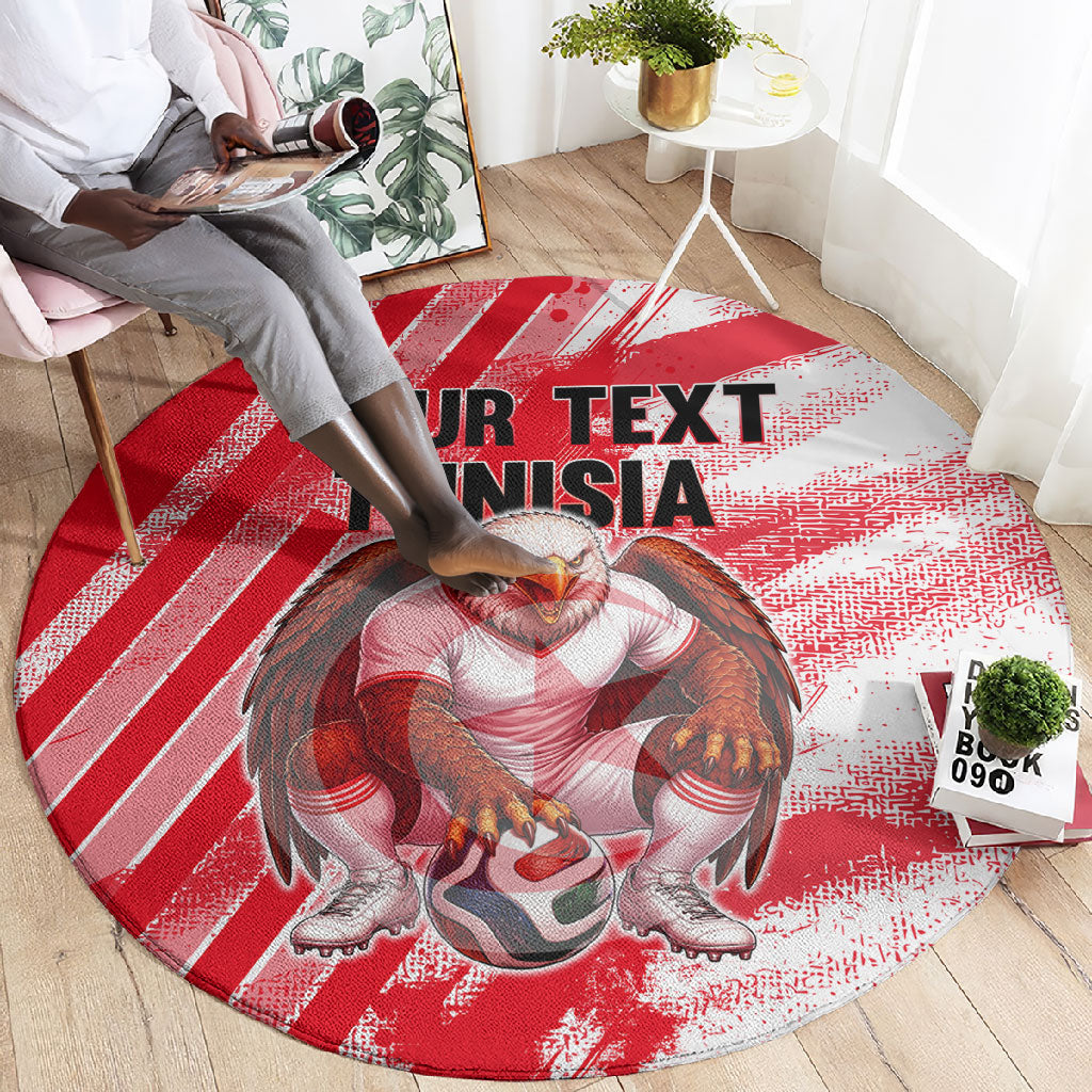Personalized Tunisia Football Round Carpet Tunisian Flag Carthage Eagles Mascot Grunge Style