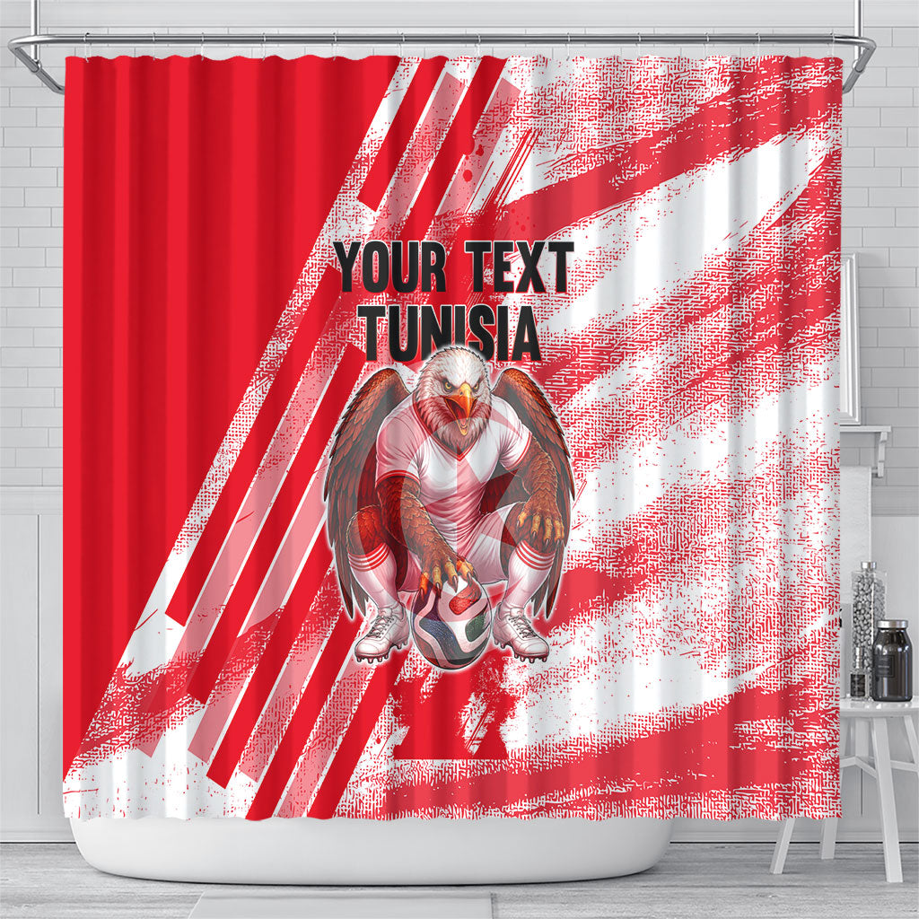 Personalized Tunisia Football Shower Curtain Tunisian Flag Carthage Eagles Mascot Grunge Style