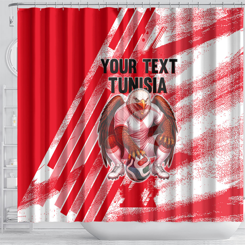 Personalized Tunisia Football Shower Curtain Tunisian Flag Carthage Eagles Mascot Grunge Style
