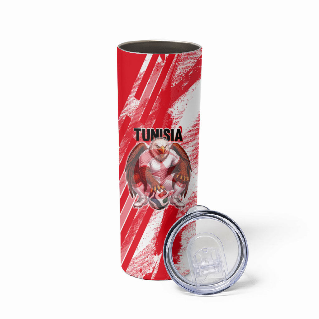 Personalized Tunisia Football Skinny Tumbler Tunisian Flag Carthage Eagles Mascot Grunge Style