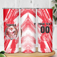 Personalized Tunisia Football Skinny Tumbler Tunisian Flag Carthage Eagles Mascot Grunge Style