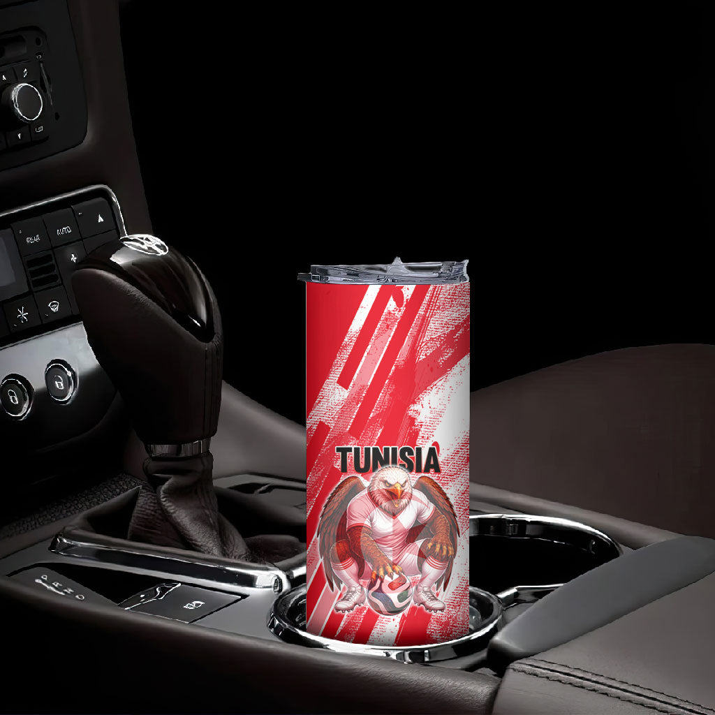 Personalized Tunisia Football Skinny Tumbler Tunisian Flag Carthage Eagles Mascot Grunge Style