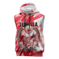 Personalized Tunisia Football Sleeveless Hoodie Tunisian Flag Carthage Eagles Mascot Grunge Style