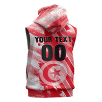 Personalized Tunisia Football Sleeveless Zip Hoodie Tunisian Flag Carthage Eagles Mascot Grunge Style