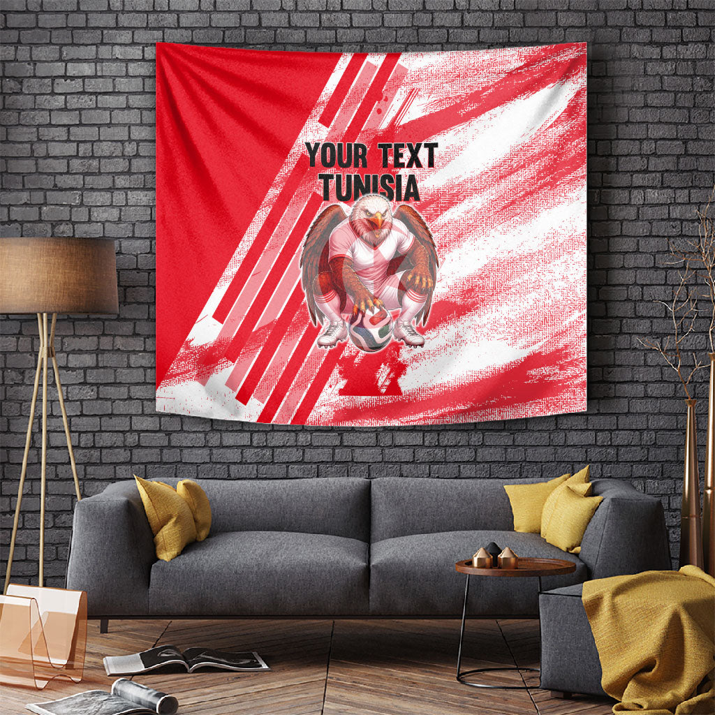 Personalized Tunisia Football Tapestry Tunisian Flag Carthage Eagles Mascot Grunge Style