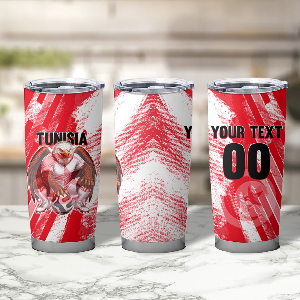 Personalized Tunisia Football Tumbler Cup Tunisian Flag Carthage Eagles Mascot Grunge Style