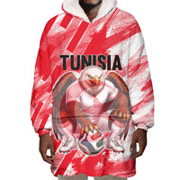 Personalized Tunisia Football Wearable Blanket Hoodie Tunisian Flag Carthage Eagles Mascot Grunge Style