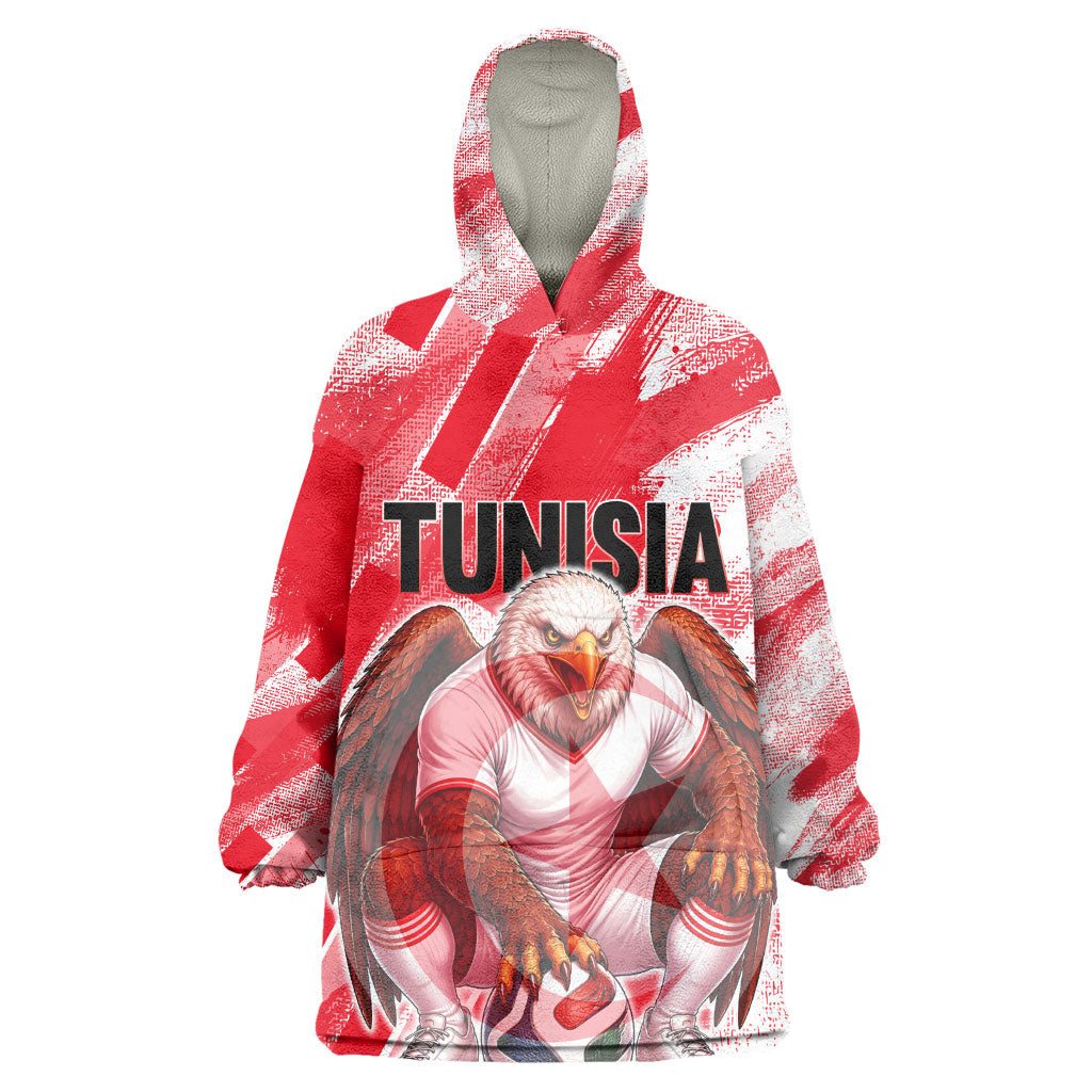 Personalized Tunisia Football Wearable Blanket Hoodie Tunisian Flag Carthage Eagles Mascot Grunge Style