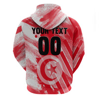 Personalized Tunisia Football Zip Hoodie Tunisian Flag Carthage Eagles Mascot Grunge Style