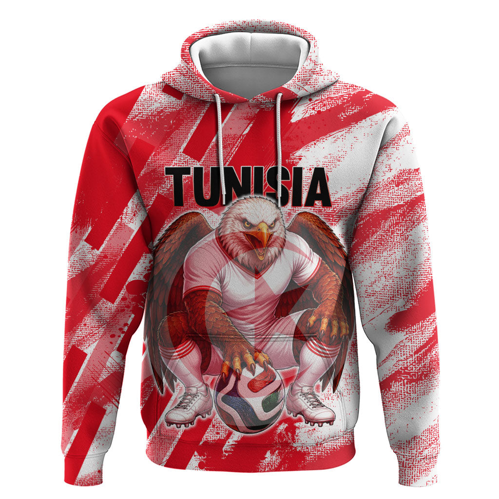 Personalized Tunisia Football Zip Hoodie Tunisian Flag Carthage Eagles Mascot Grunge Style